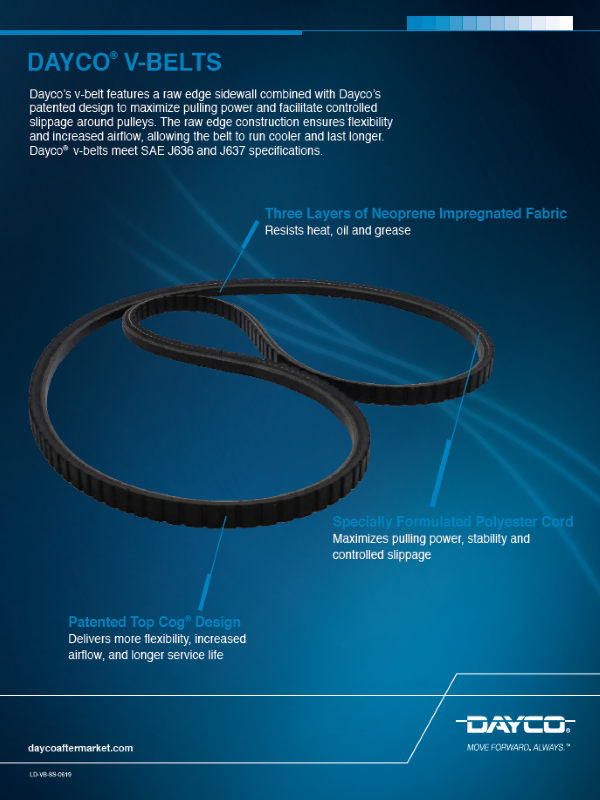 Dayco V Belts Sell Sheet Automotive Belts